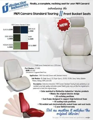 1969 Camaro Standard Touring II Front Bucket Seats Assembled thumbnail 6