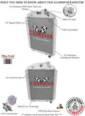 1941-1946 Chevrolet Pickup Truck Champion 2 Row Core All Aluminum Radiator AE4146CH thumbnail 3