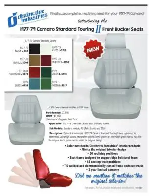 1977-1979 Camaro Touring II Front Bucket Seats Assembled thumbnail 5