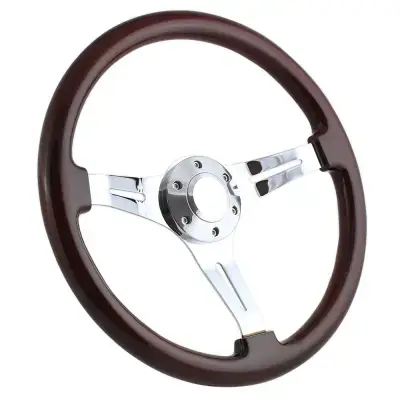 15" Mahogany & Chrome Steering Wheel - Split Spoke II - Full Install Kit thumbnail 3