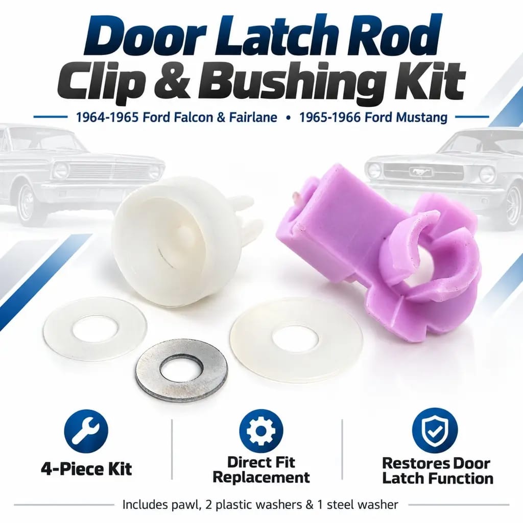 1964-1965 Ford Falcon Fairlane 1965-1966 Mustang Door Latch Rod Retainer Clip Bushing Kit thumbnail 2