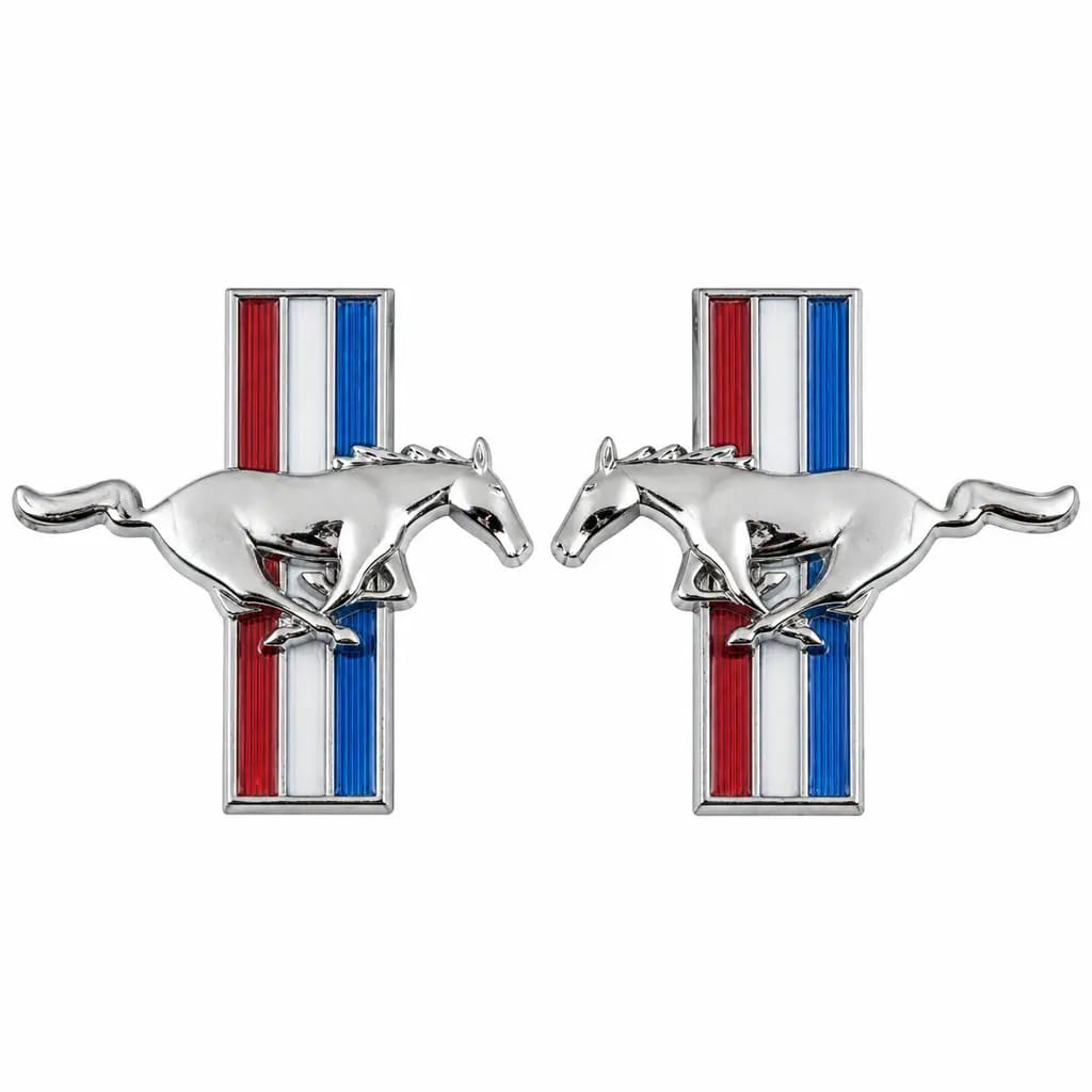 1964-1968 Ford Mustang Running Horse Tri-Bar Fender Emblems Pair - Peel & Stick