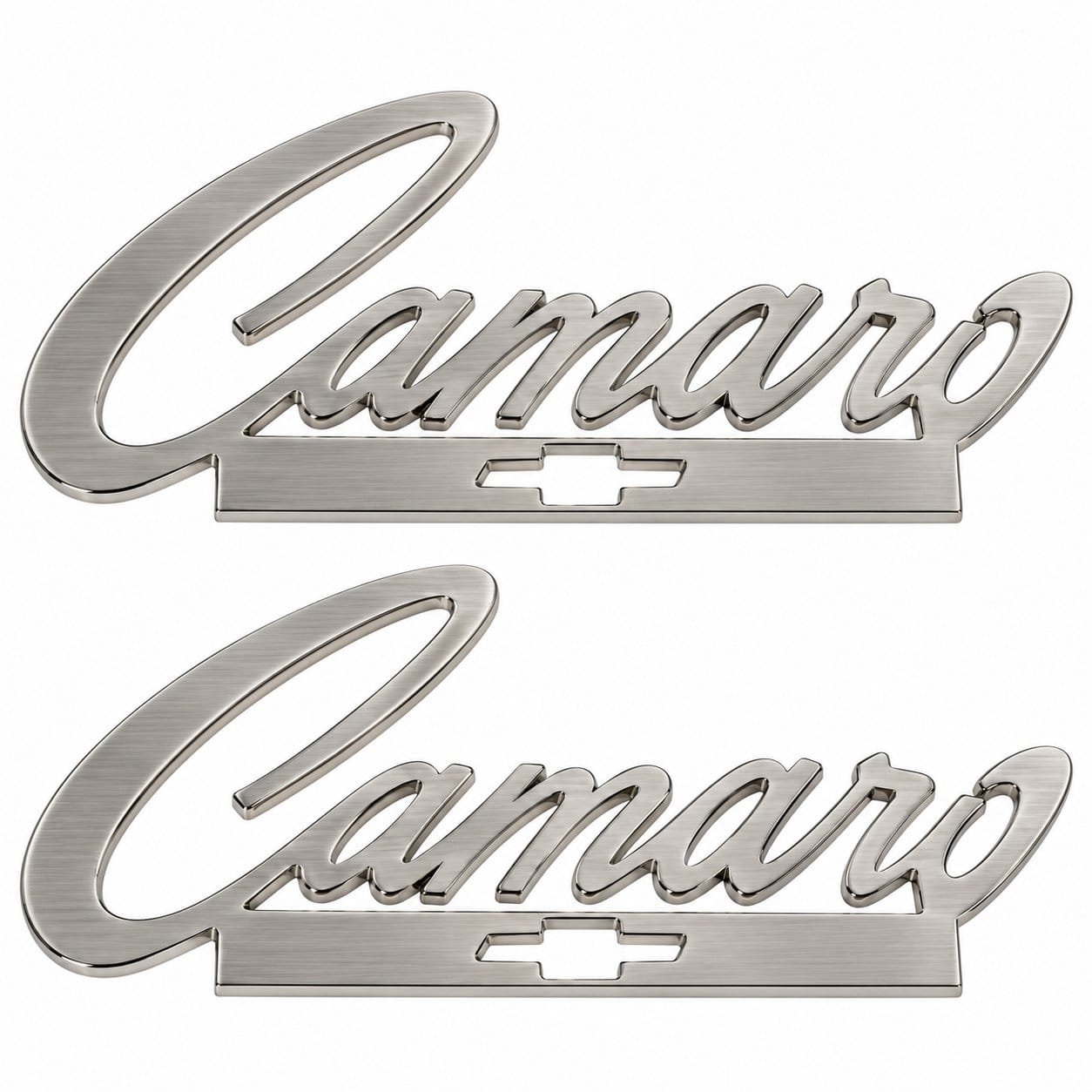 1968-1969 Chevy Camaro Stainless Steel Script Emblems with Bow Tie – Pair