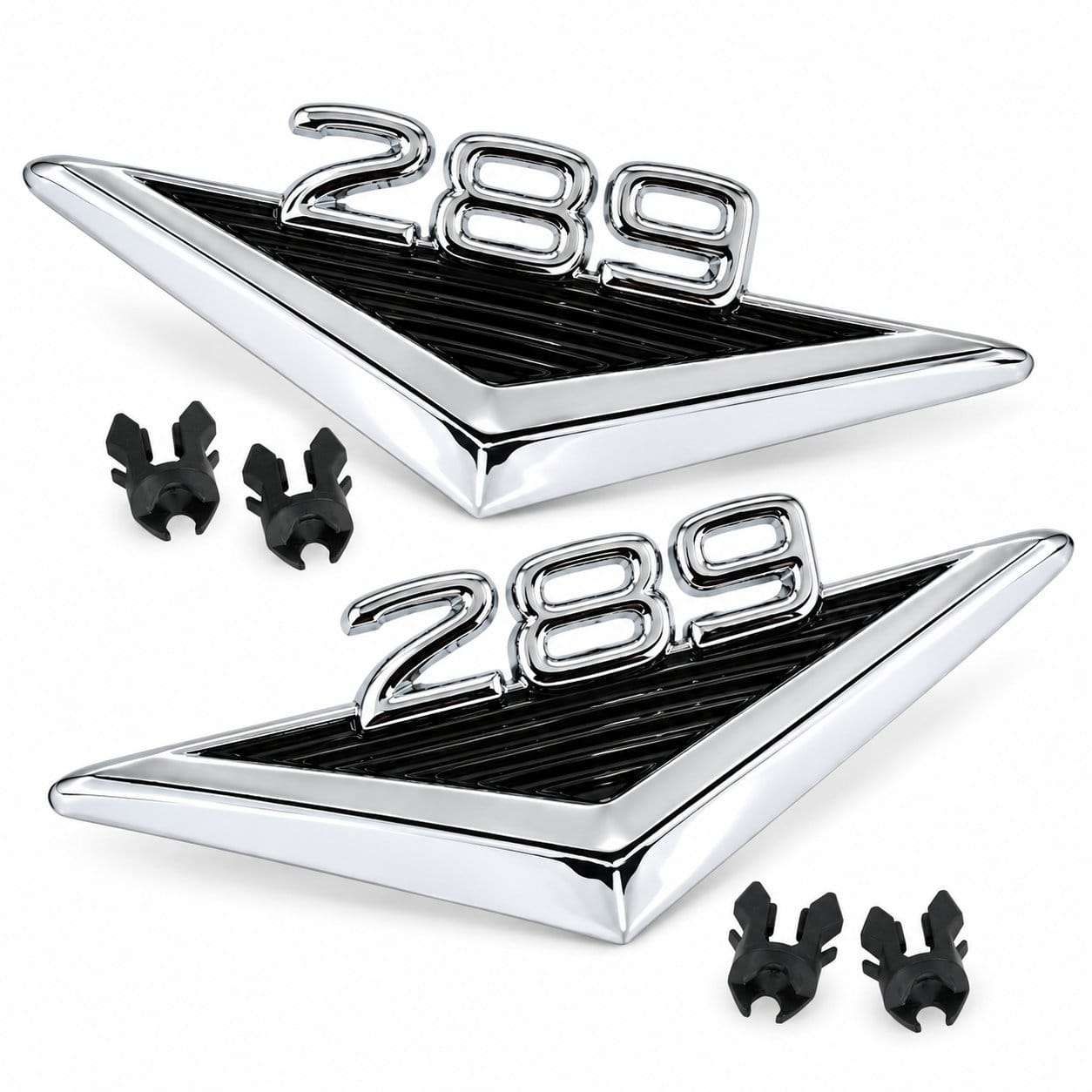 1963-1968 Ford Mustang Bronco Fairlane Falcon Ranchero 289 V8 Fender Emblems – Chrome & Black – Pair LH RH