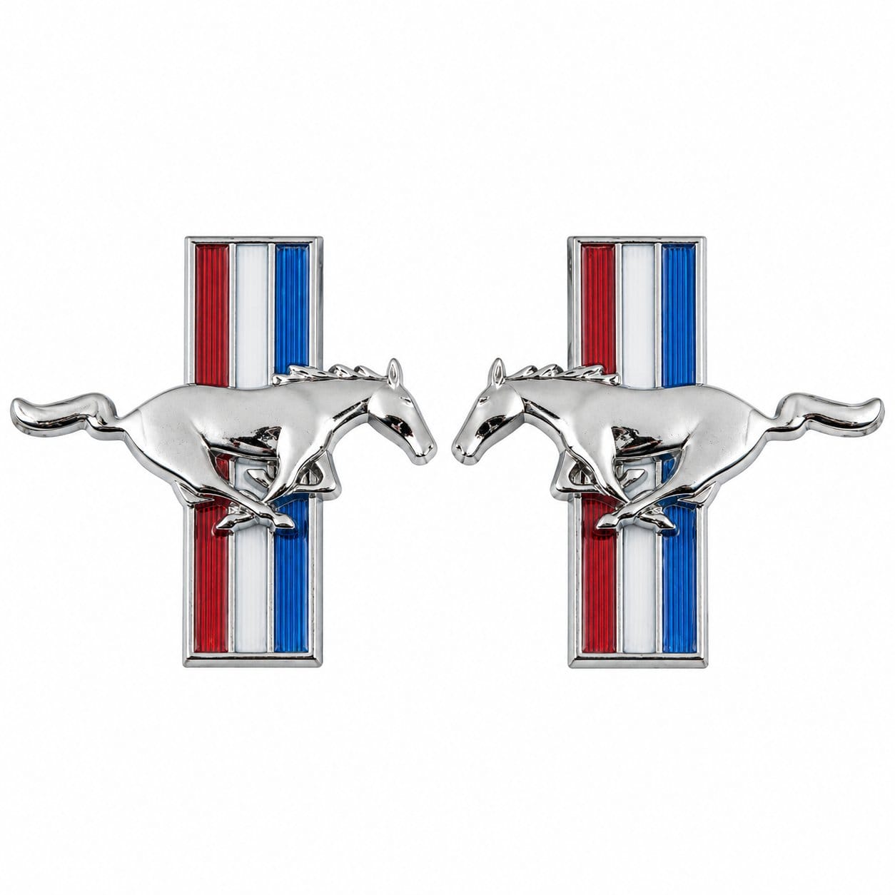 1964-1968 Ford Mustang Running Horse Tri-Bar Fender Emblems Pair - Peel & Stick