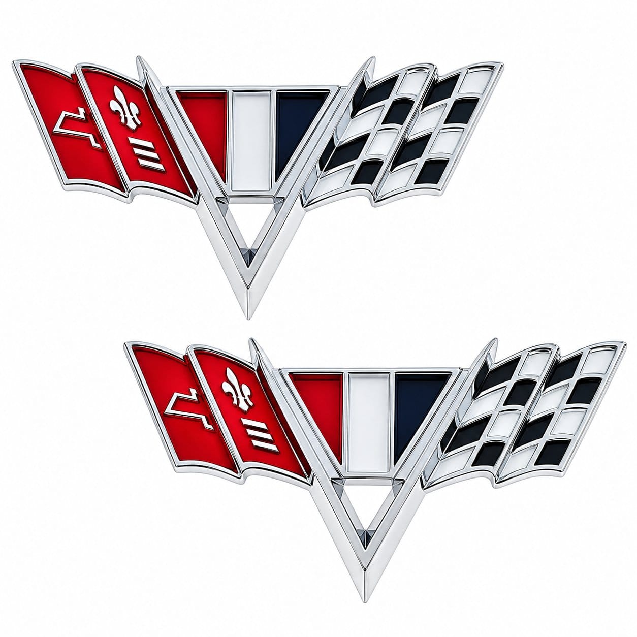 1964-67 Chevy Impala Chevelle Nova V8 V-Flag Front Fender Emblems Pair LH RH