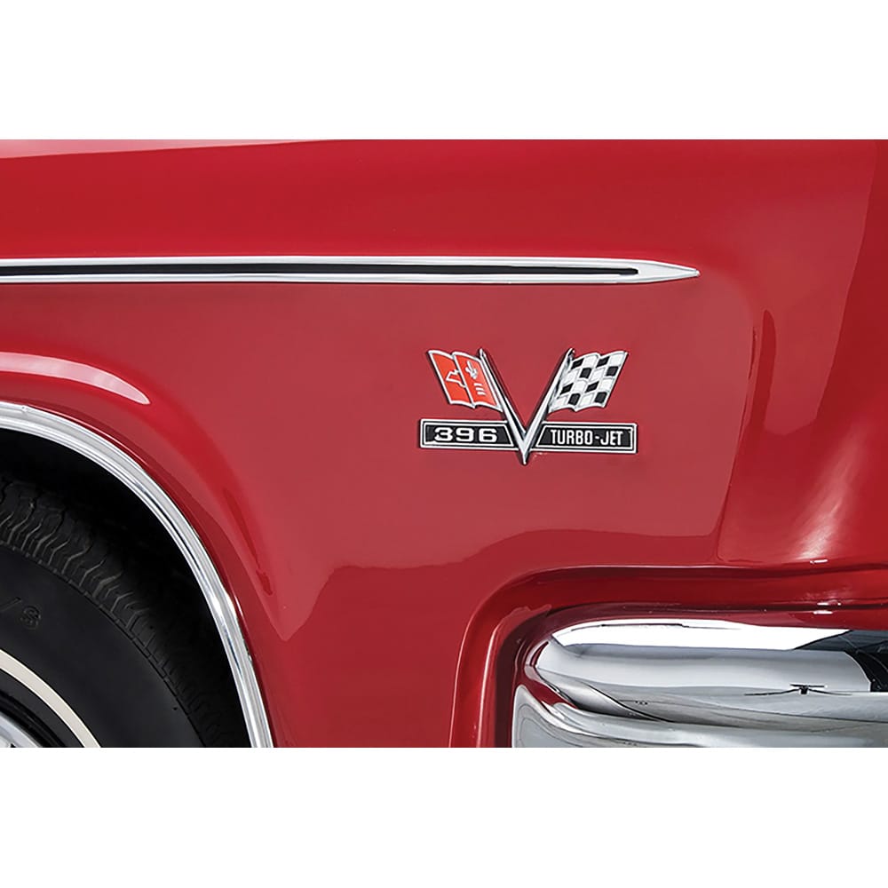 1965-1967 Chevy Impala Camaro Chevelle 396 Turbo Jet V Flag Front Fender Emblems - Pair