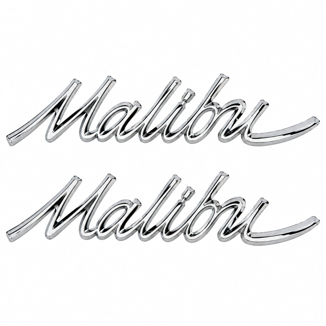 1966-1967 Chevy Malibu Quarter Panel Script Emblems Chrome Pair GM Licensed OER