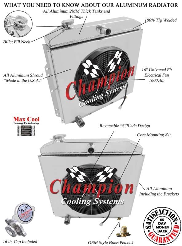 Champion Three Row Radiator Combo for 1953-1956 Ford Truck