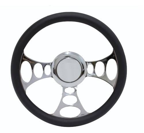 14" Boss Style Billet Aluminum Hot Rod Steering Wheel - Black Leather Half Wrap