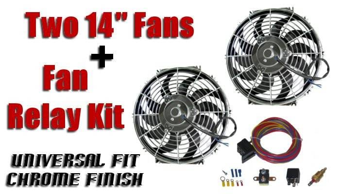 Two Fourteen-Inch Chrome Finish Radiator Cooling Fans & Electric Relay