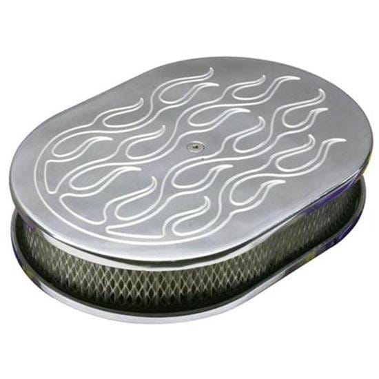 Chevy Ford Mopar 12" Oval Flamed Chrome Air Cleaner