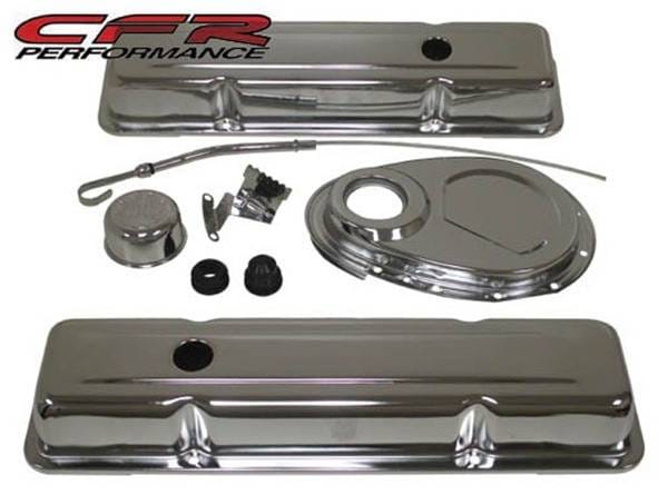 1958-86 Chevy Small Block 283-305-327-350 Chrome Steel (Short) Engine Dress Up Kit - Smooth