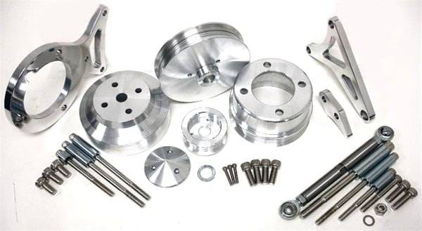 Complete Serpentine Pulley & Bracket Set for Ford 5.0 Mustang 1979 to 1993 Satin Billet Aluminum