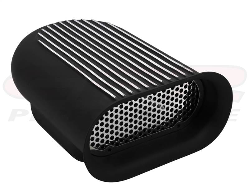 Hilborn Style Four Barrel Finned Single Hood Scoop, Powder Coated Black