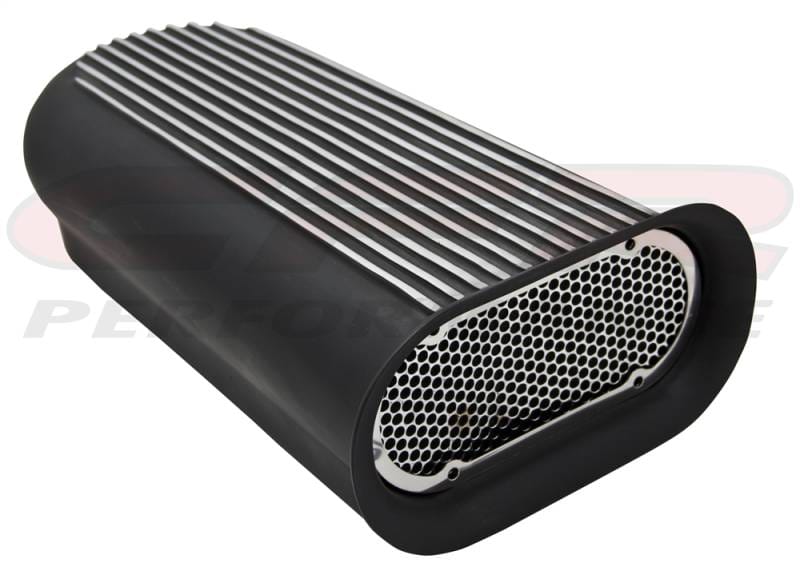 Hilborn Style Four Barrel Finned Single Hood Scoop, Powder Coated Black, Elongated