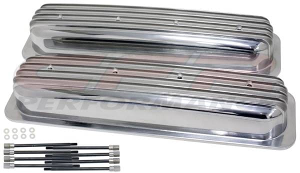 1987-97 Chevy 5.0L & 5.7L Short Polished Aluminum Finned Center-Bolt Valve Covers