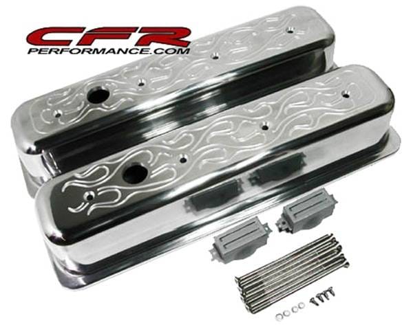 1987-97 Chevy 5.0L & 5.7L Tall Flamed Aluminum Finned Center-Bolt Valve Covers