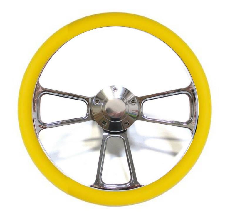 14" Polished Billet Muscle Style Steering Wheel w/Your Choice of Half-Wrap