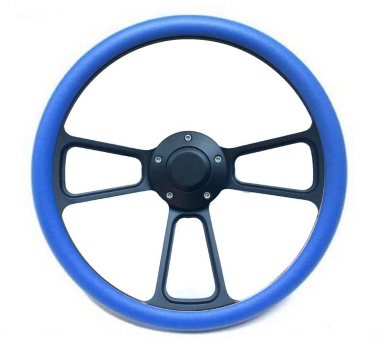 14" Black Billet Muscle Style Steering Wheel Kit w/Your Choice of Horn and Half-Wrap