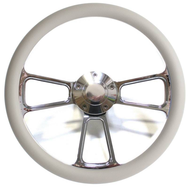 14" Polished Billet Muscle Style Steering Wheel Kit w/Your Choice of Half-Wrap