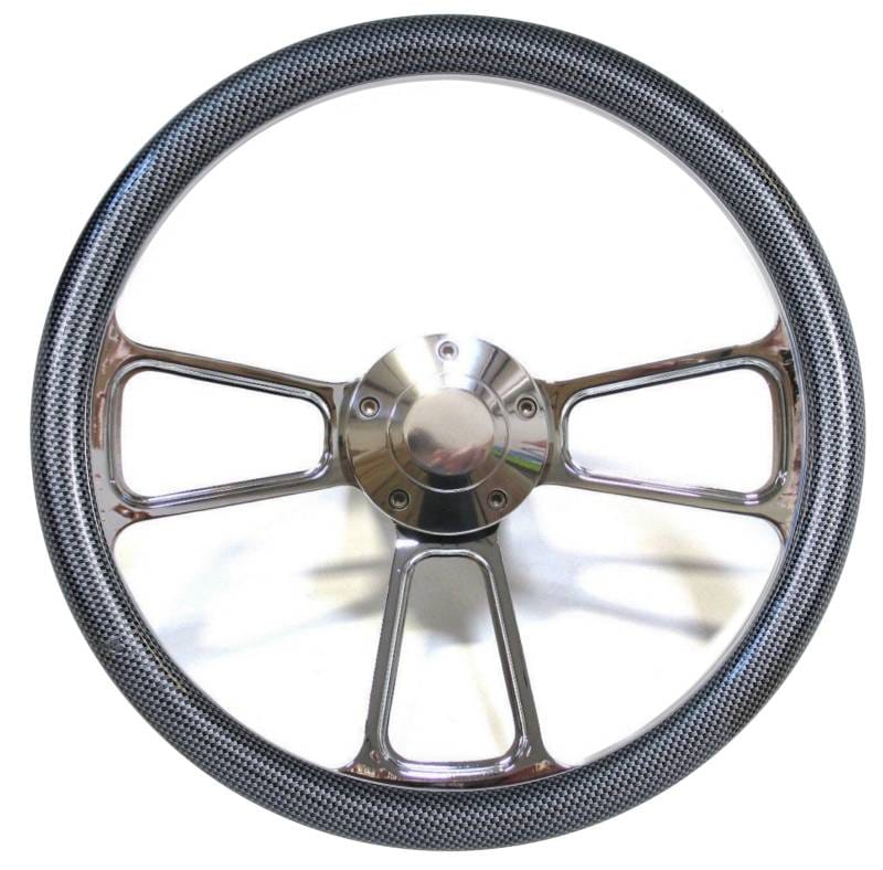 14" Polished Billet Muscle Style Steering Wheel Kit w/Your Choice of Half-Wrap