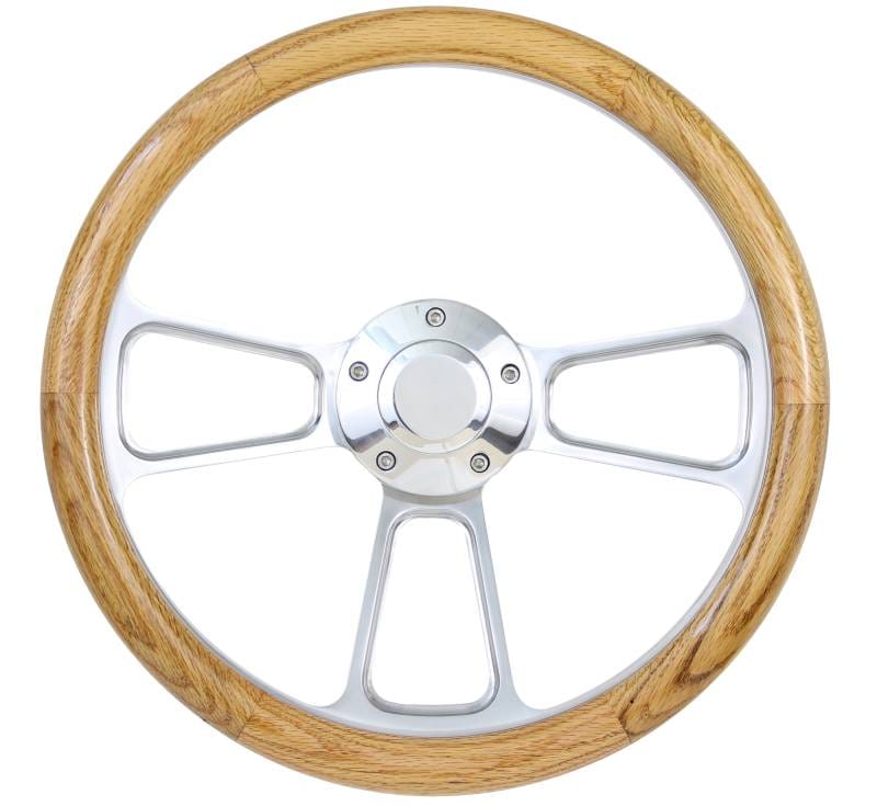 14" Polished Billet w/Wood Half Wrap Steering Wheel