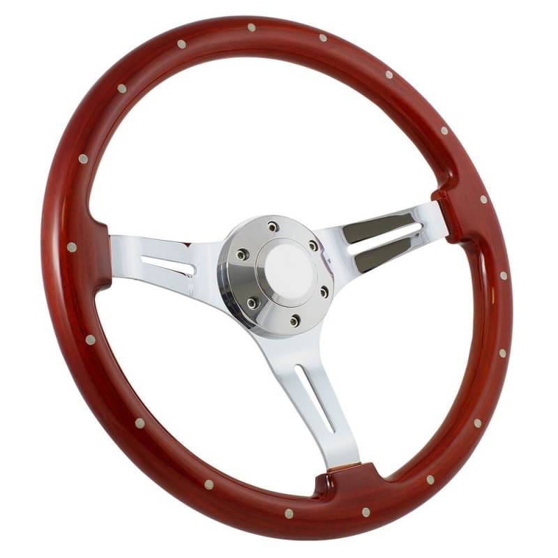 15" Mahogany & Chrome Steering Wheel - Euro Split Spoke - Full Install Kit