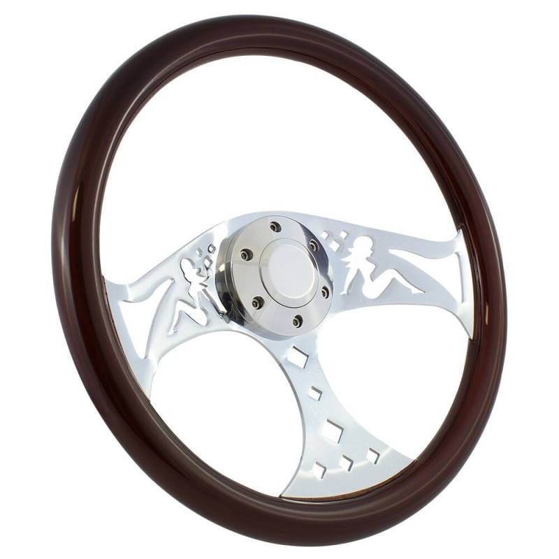 15" Mahogany & Chrome Steering Wheel - Betty Style - Full Install Kit