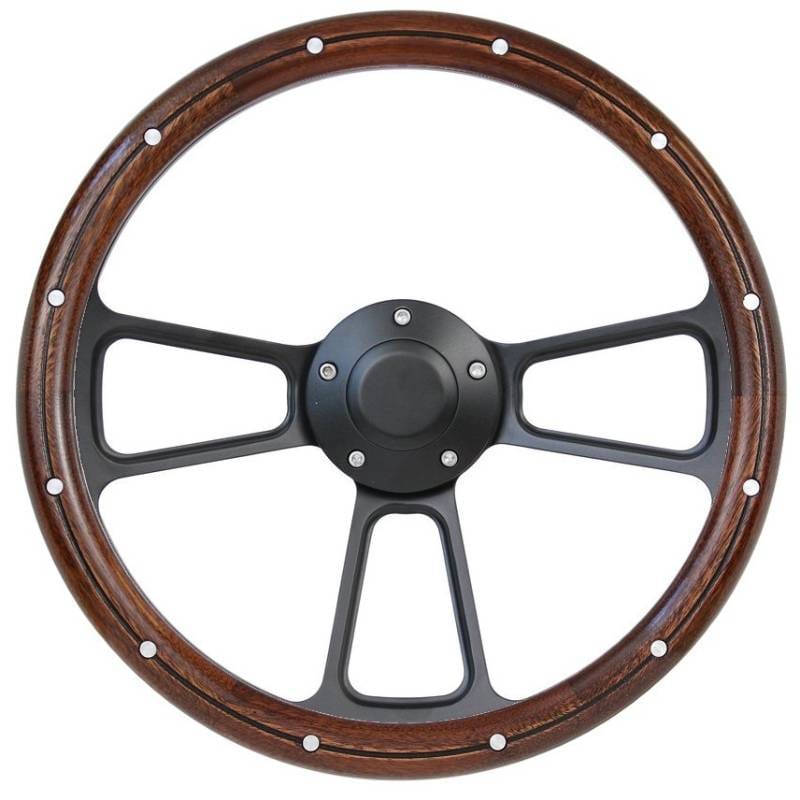 14" Billet and Real Mahogany Ford Steering Wheel Kit Includes Adapter, Horn Button