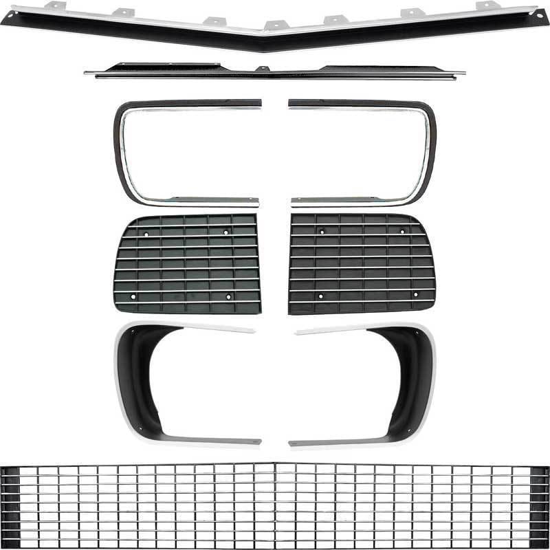 R5027E - 1967-68 Camaro RS Restorer's Choice™ Grill Kit with Silver Trim / with Headlamp Bezels