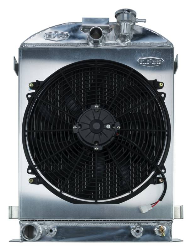 1932 Highboy Ford Engine 25.5 Inch Aluminum Performance Radiator And 16 Inch Fan Kit Cold Case Radiators
