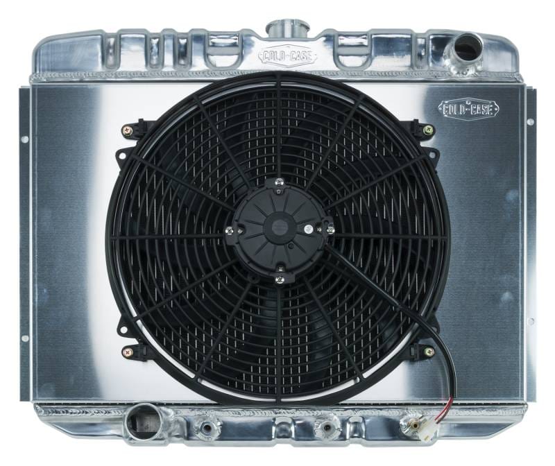 67-70 Mustang BB 24 Inch Aluminum Performance Radiator And 16 Fan Kit AT Cold Case Radiators