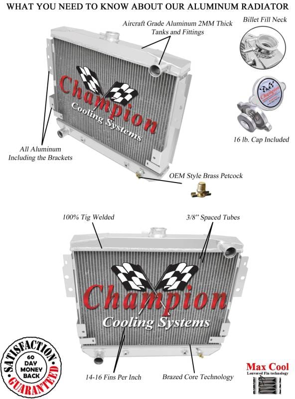 Champion 3 Row Aluminum Radiator for 1977-1978 Mustang II V8 CC514 With Canada Shipping Cost