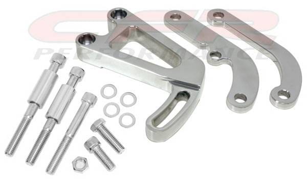 Power Steering Bracket Set for Chevy Small Block w/Long Water Pump Black Billet Aluminum