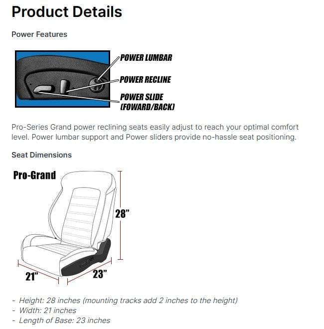 TMI Pro Series Power Sport R Grand Sport Low Back Seats