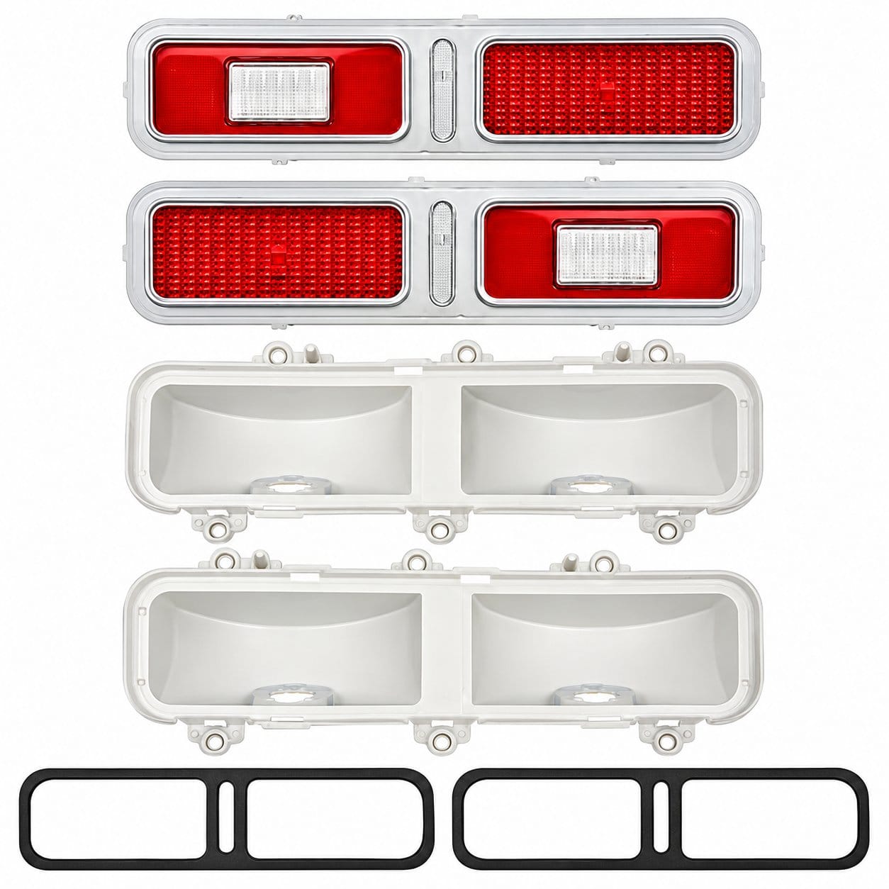 1973-1974 Chevy Nova Tail Light Lens & Housing Assembly Set with Gaskets - Pair LH RH