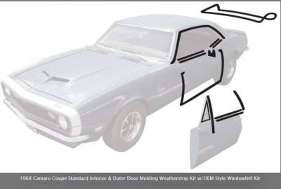 *R5114 - 1968 Camaro Coupe Standard Interior & Outer Door Molding Weatherstrip Kit w/OEM Style Windowfelt Kit