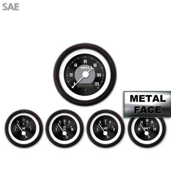 Assembled 5 Gauge Set - American Classic ~ Black Face, White Classic Needles, Black Bezels