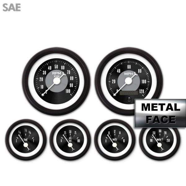 Assembled 6 Gauge Set - American Classic ~ Black Face, White Classic Needles, Black Bezels