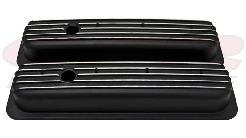 1987-97 Chevy 5.0L & 5.7L Short Black Aluminum Finned Center-Bolt Valve Covers