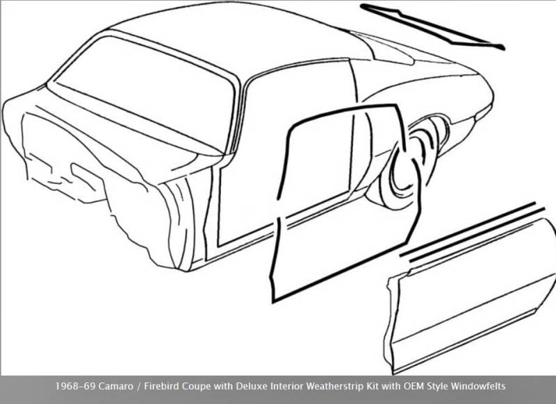 *R5116 - 1968-69 Camaro / Firebird Coupe with Deluxe Interior Weatherstrip Kit with OEM Style Windowfelts