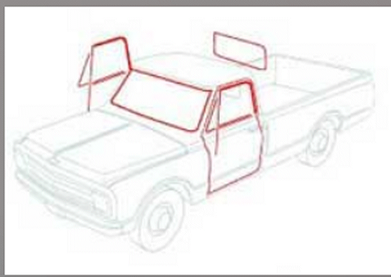 WS7126 - 1971-72 GM Truck with Large Rear Window, with Trim Groove, with Chrome Bead Weatherstrip Set