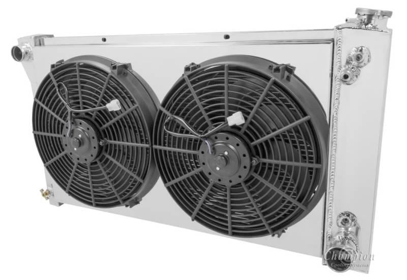 Champion Four Row All Aluminum Radiator Combo w/Shroud for 1967-1972 Chevy Blazer and Suburban, GMC Jimmy mc369