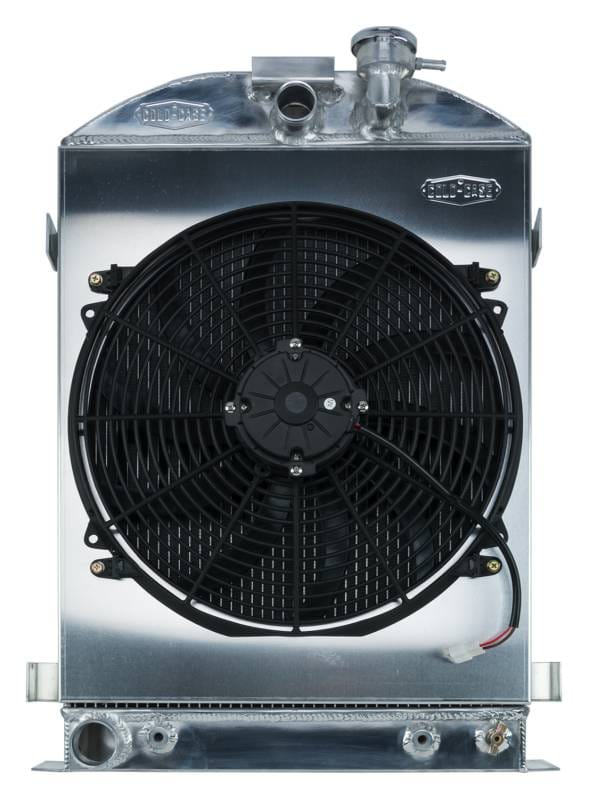 1932 Highboy Ford Engine 27 Inch Aluminum Performance Radiator And 16 Inch Fan Kit Cold Case Radiators