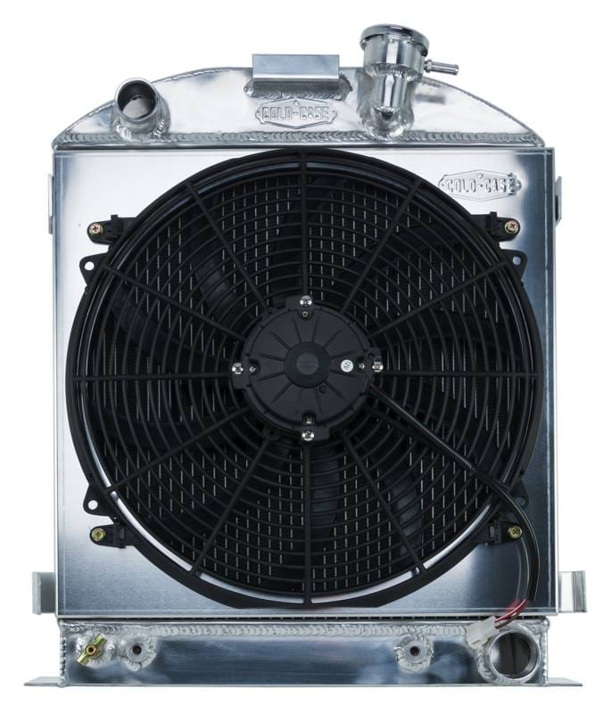 1932 Lowboy Chevy Engine Aluminum Performance Radiator And 16 Inch Fan Kit Cold Case Radiators