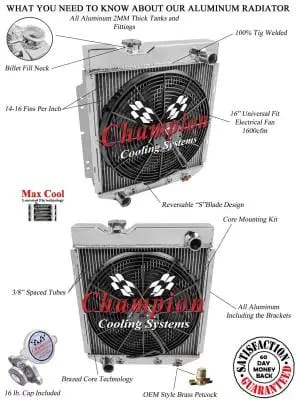 Champion Cooling Three Row Aluminum Radiator Combo for Ford Mustang Six Cylinder FSCC251 thumbnail 5