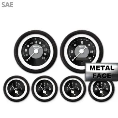 Assembled 6 Gauge Set - American Classic ~ Black Face, White Classic Needles, Black Bezels