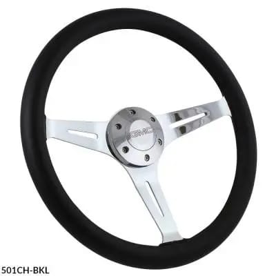 15" Black Leather & Chrome Steering Wheel - Aviator Style - Full Install Kit thumbnail 2