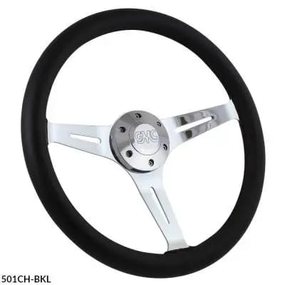 15" Black Leather & Chrome Steering Wheel - Aviator Style - Full Install Kit thumbnail 3